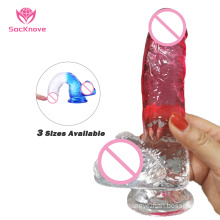 SacKnove Female 3 Sizes Large Gradient 2 Colors Rainbow Jelly Penis Suction Cup Real Skin Sex Toy Realistic Dildos For Women